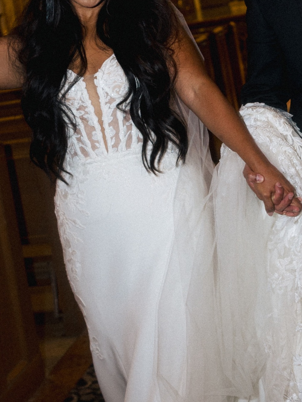 Elegant White Lace Wedding Dress with Sheer Bodice
